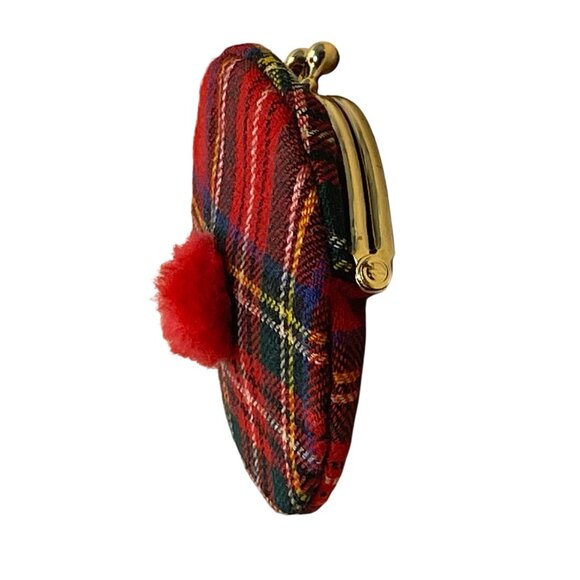 Women’s Red Plaid Wool With Gold Metal Kiss Lock & Frame Closure Coin Purse - Picture 2 of 7